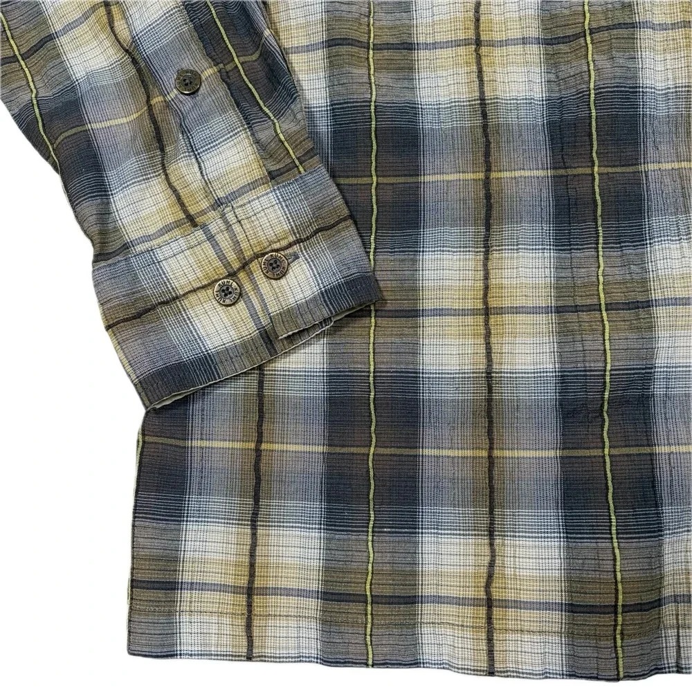 KUHL Shirt Men Large Plaid Crinkle Cotton Long‎ Sleeve Button Up Hiking Camping